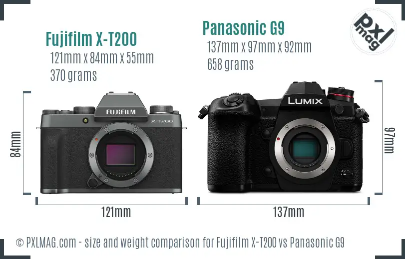 Fujifilm X-T200 vs Panasonic G9 size comparison