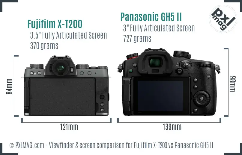 Fujifilm X-T200 vs Panasonic GH5 II Screen and Viewfinder comparison