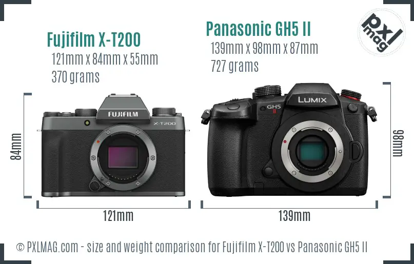 Fujifilm X-T200 vs Panasonic GH5 II size comparison