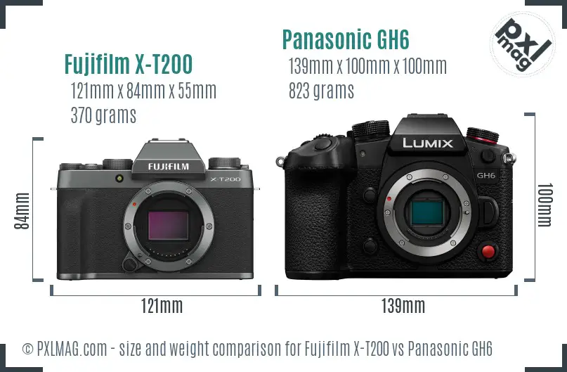 Fujifilm X-T200 vs Panasonic GH6 size comparison