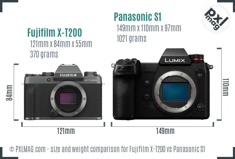 Fujifilm X-T200 vs Panasonic S1 size comparison