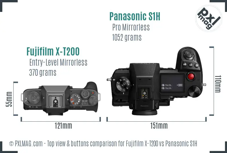 Fujifilm X-T200 vs Panasonic S1H top view buttons comparison