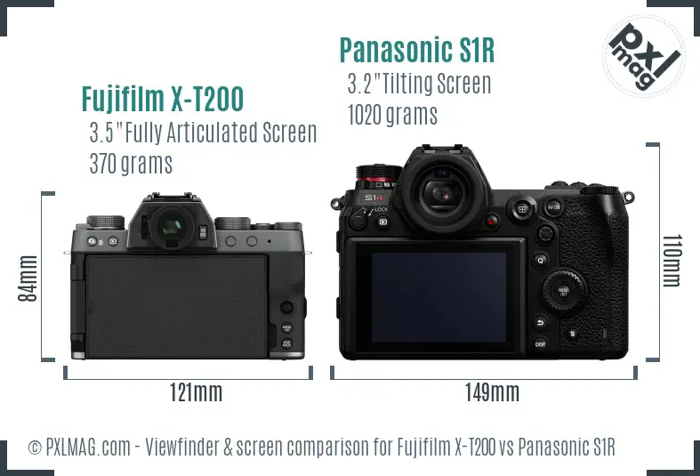 Fujifilm X-T200 vs Panasonic S1R Screen and Viewfinder comparison