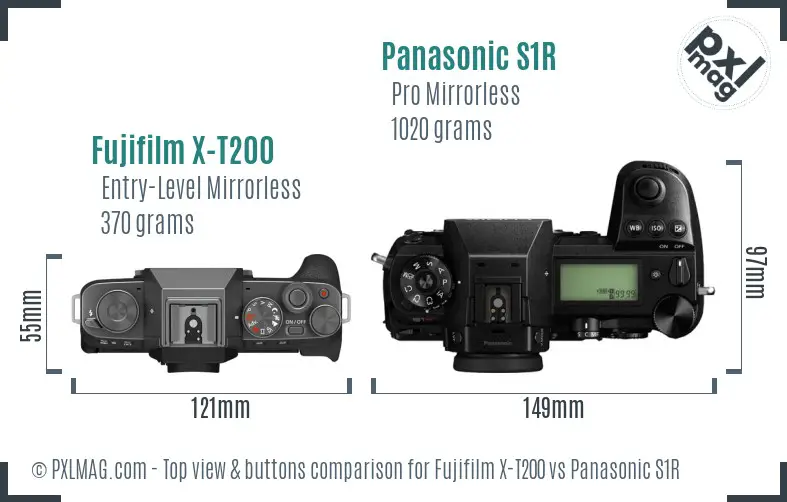 Fujifilm X-T200 vs Panasonic S1R top view buttons comparison