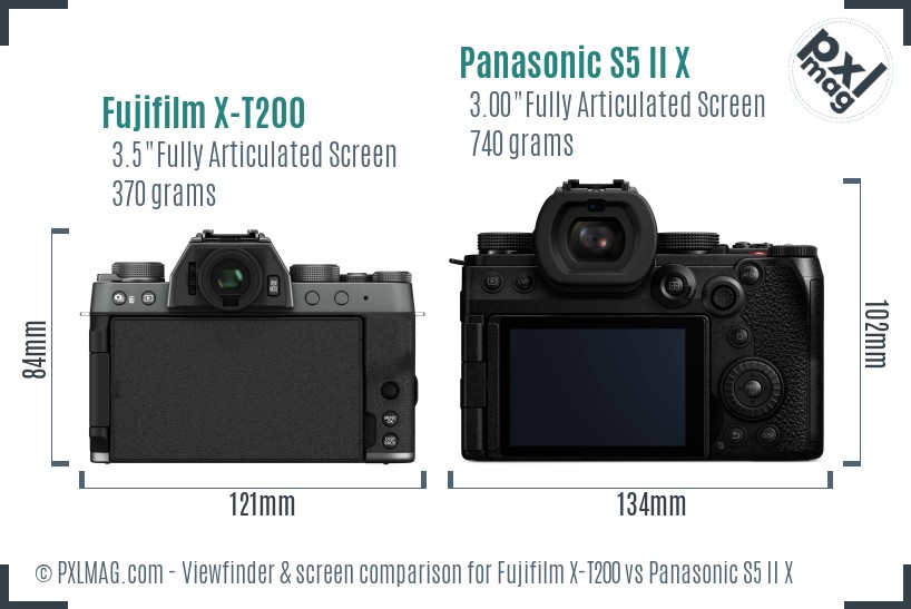 Fujifilm X-T200 vs Panasonic S5 II X Screen and Viewfinder comparison