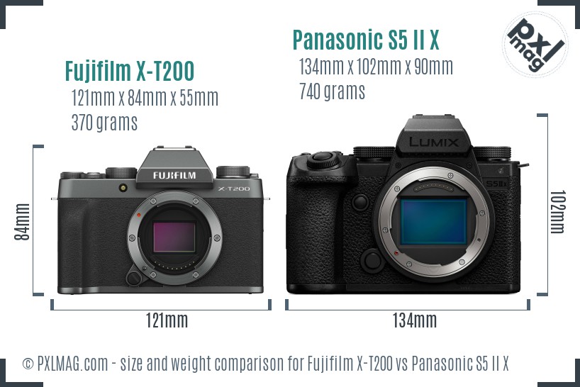 Fujifilm X-T200 vs Panasonic S5 II X size comparison