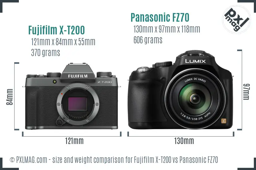 Fujifilm X-T200 vs Panasonic FZ70 size comparison