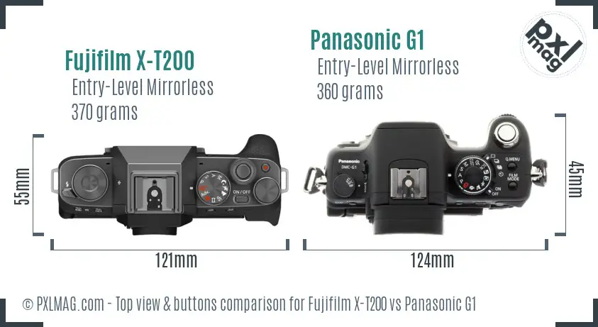 Fujifilm X-T200 vs Panasonic G1 top view buttons comparison