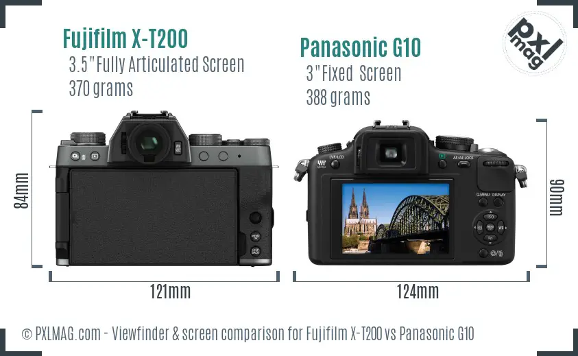 Fujifilm X-T200 vs Panasonic G10 Screen and Viewfinder comparison