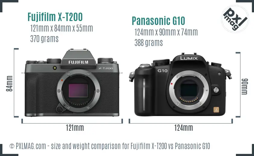 Fujifilm X-T200 vs Panasonic G10 size comparison