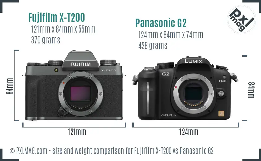 Fujifilm X-T200 vs Panasonic G2 size comparison