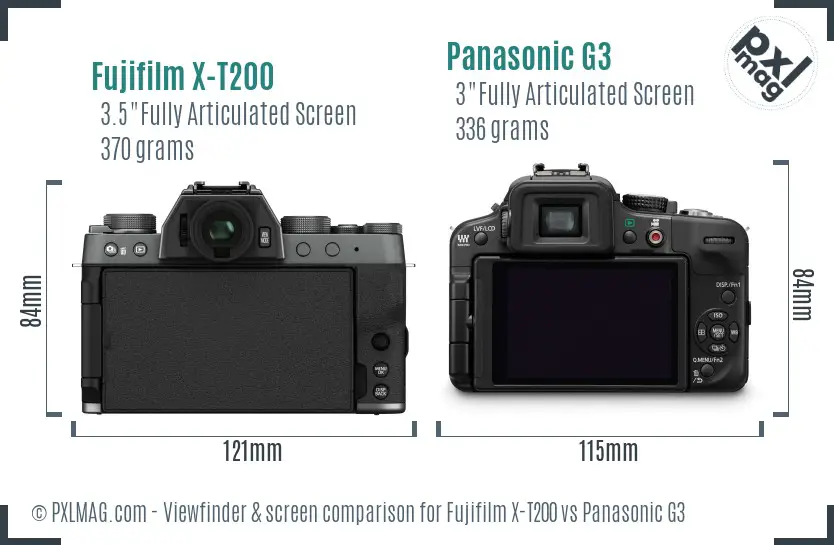 Fujifilm X-T200 vs Panasonic G3 Screen and Viewfinder comparison