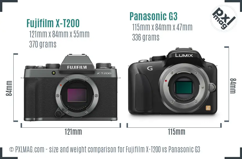 Fujifilm X-T200 vs Panasonic G3 size comparison