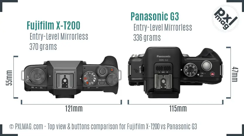 Fujifilm X-T200 vs Panasonic G3 top view buttons comparison