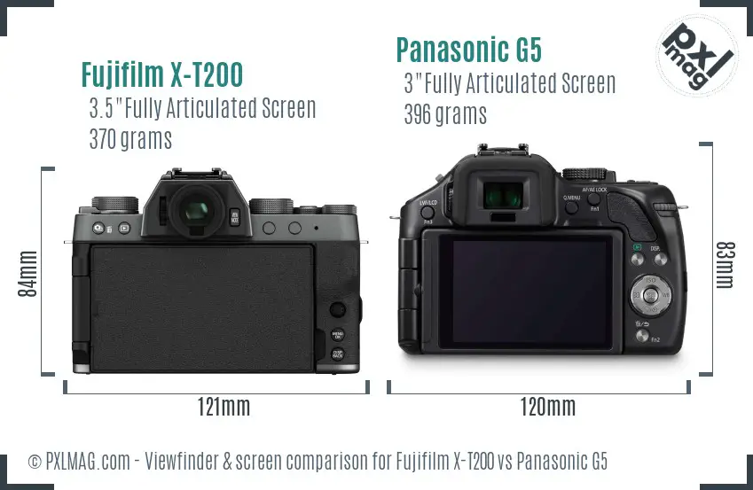 Fujifilm X-T200 vs Panasonic G5 Screen and Viewfinder comparison