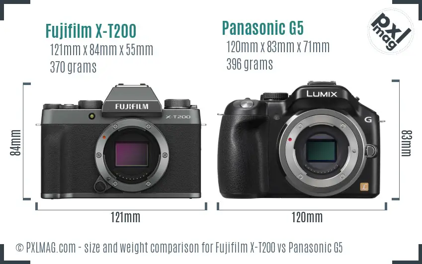Fujifilm X-T200 vs Panasonic G5 size comparison