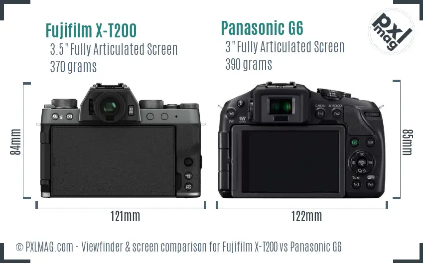 Fujifilm X-T200 vs Panasonic G6 Screen and Viewfinder comparison