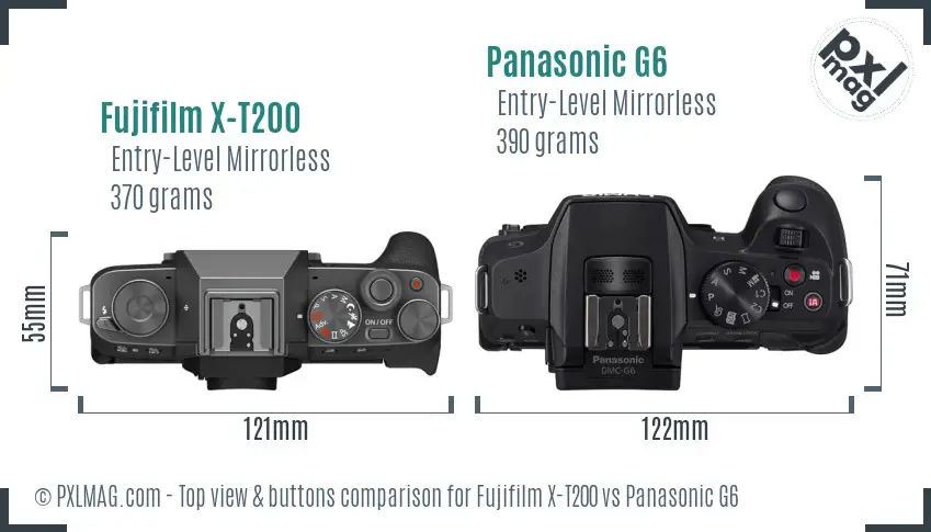 Fujifilm X-T200 vs Panasonic G6 top view buttons comparison