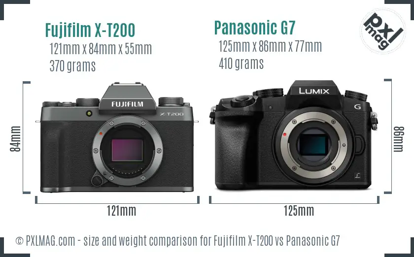 Fujifilm X-T200 vs Panasonic G7 size comparison