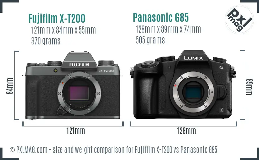 Fujifilm X-T200 vs Panasonic G85 size comparison