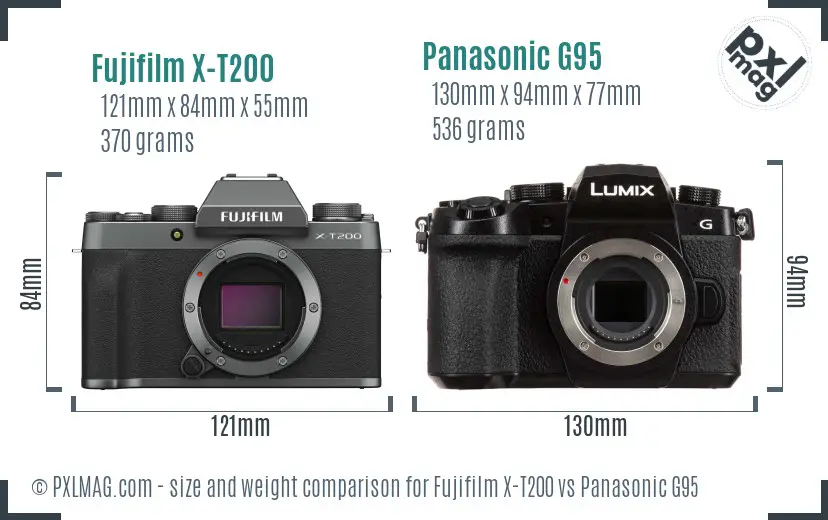 Fujifilm X-T200 vs Panasonic G95 size comparison