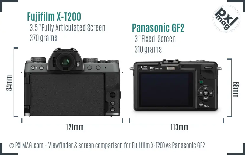 Fujifilm X-T200 vs Panasonic GF2 Screen and Viewfinder comparison