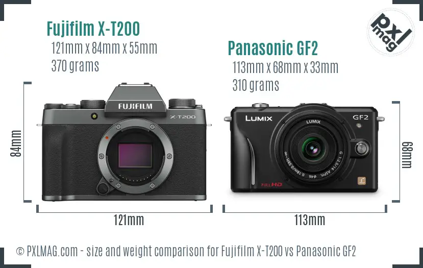 Fujifilm X-T200 vs Panasonic GF2 size comparison
