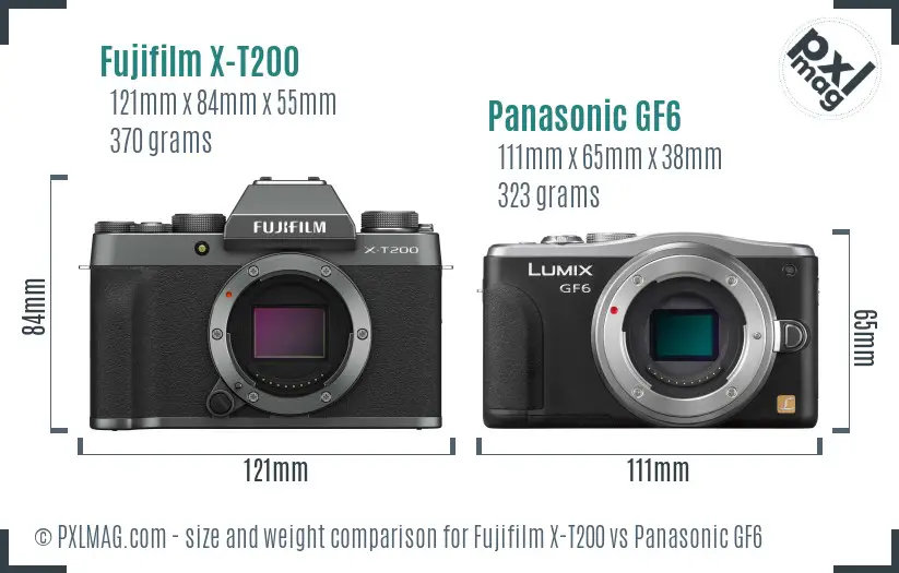 Fujifilm X-T200 vs Panasonic GF6 size comparison