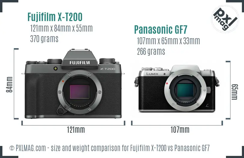 Fujifilm X-T200 vs Panasonic GF7 size comparison