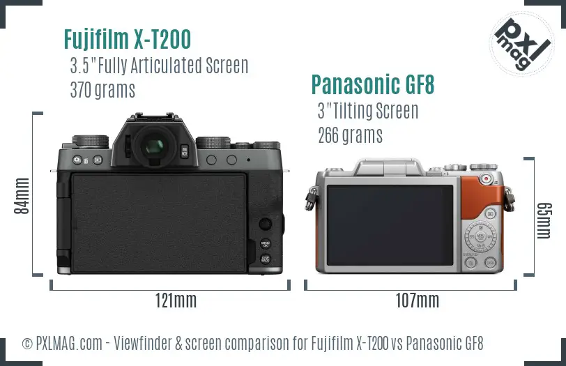 Fujifilm X-T200 vs Panasonic GF8 Screen and Viewfinder comparison