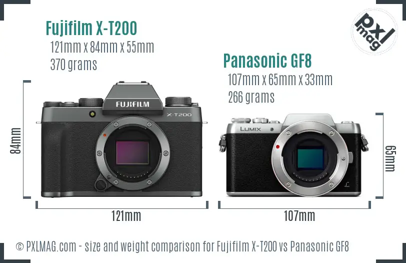 Fujifilm X-T200 vs Panasonic GF8 size comparison