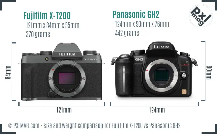 Fujifilm X-T200 vs Panasonic GH2 size comparison