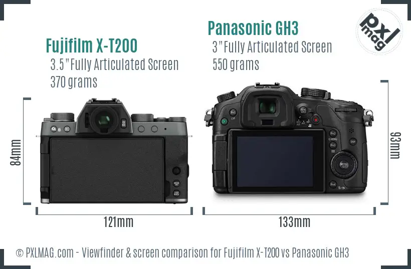 Fujifilm X-T200 vs Panasonic GH3 Screen and Viewfinder comparison