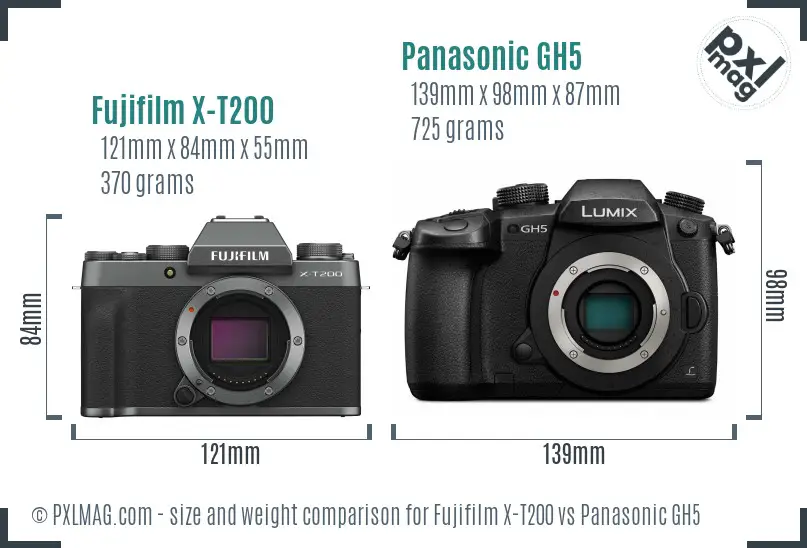 Fujifilm X-T200 vs Panasonic GH5 size comparison