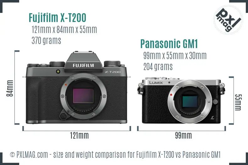 Fujifilm X-T200 vs Panasonic GM1 size comparison