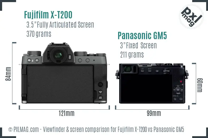 Fujifilm X-T200 vs Panasonic GM5 Screen and Viewfinder comparison