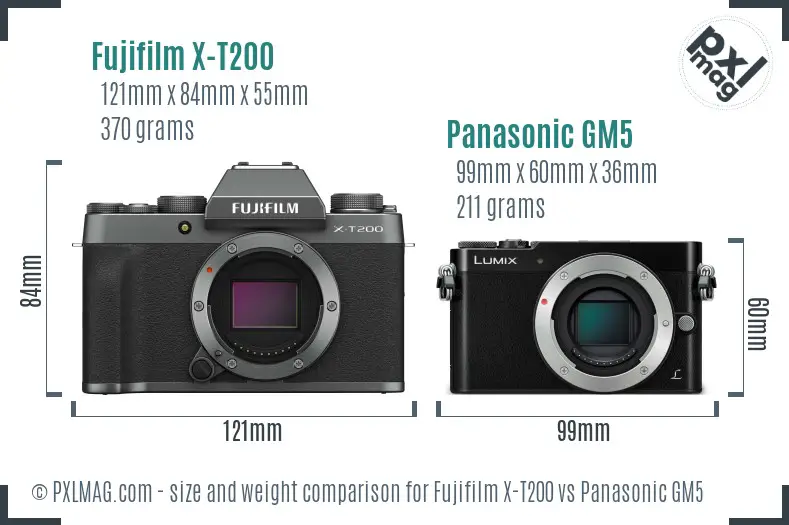 Fujifilm X-T200 vs Panasonic GM5 size comparison