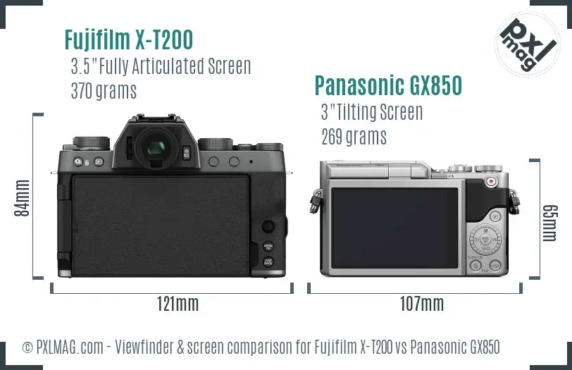 Fujifilm X-T200 vs Panasonic GX850 Screen and Viewfinder comparison