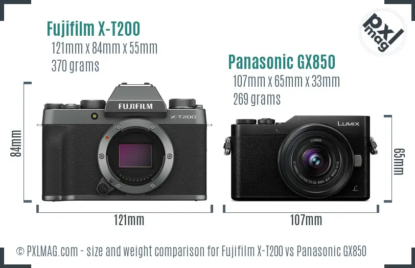 Fujifilm X-T200 vs Panasonic GX850 size comparison
