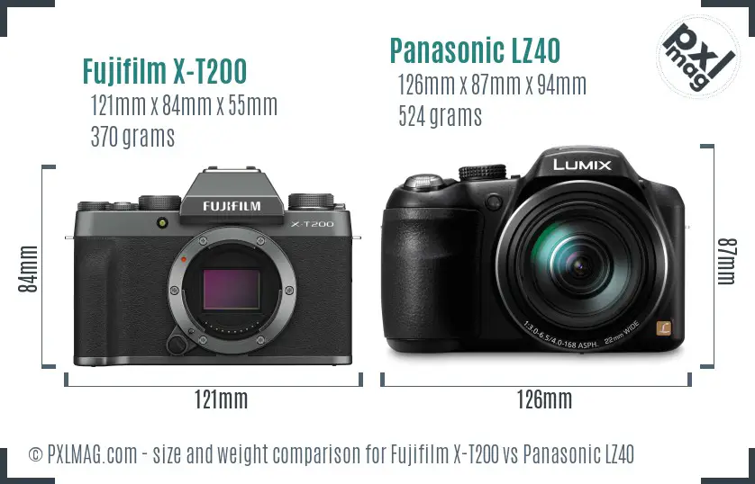 Fujifilm X-T200 vs Panasonic LZ40 size comparison