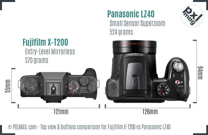 Fujifilm X-T200 vs Panasonic LZ40 top view buttons comparison