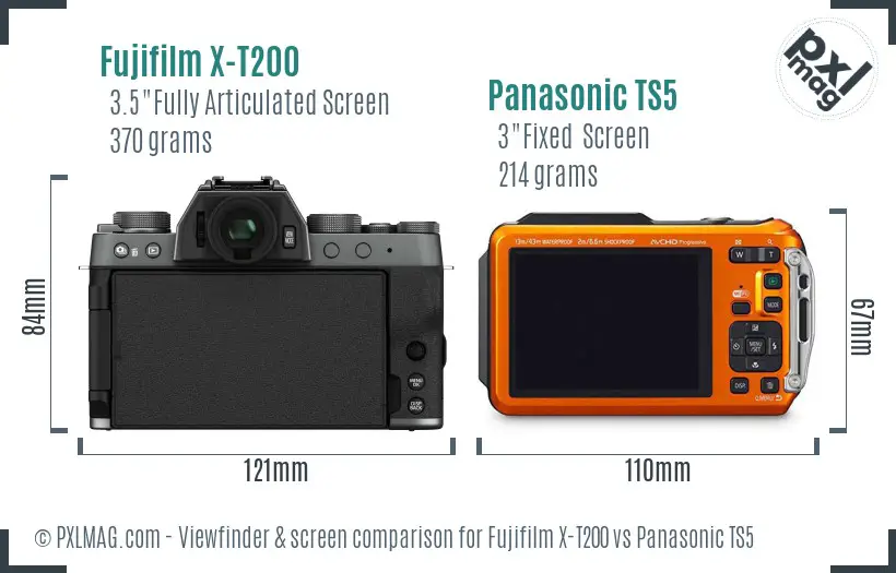 Fujifilm X-T200 vs Panasonic TS5 Screen and Viewfinder comparison