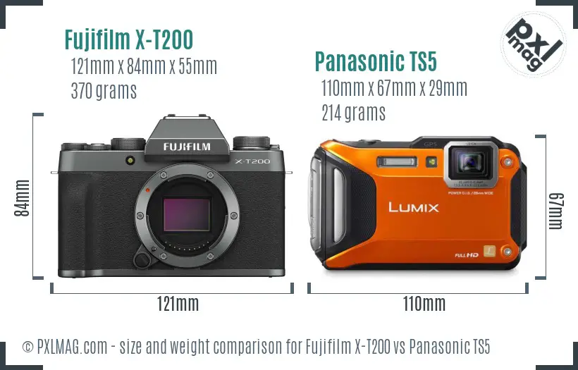 Fujifilm X-T200 vs Panasonic TS5 size comparison