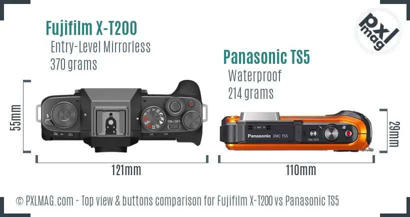 Fujifilm X-T200 vs Panasonic TS5 top view buttons comparison