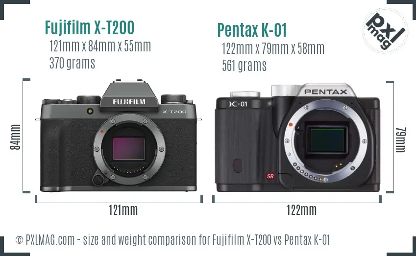 Fujifilm X-T200 vs Pentax K-01 size comparison