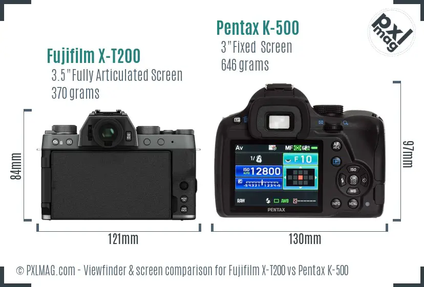 Fujifilm X-T200 vs Pentax K-500 Screen and Viewfinder comparison