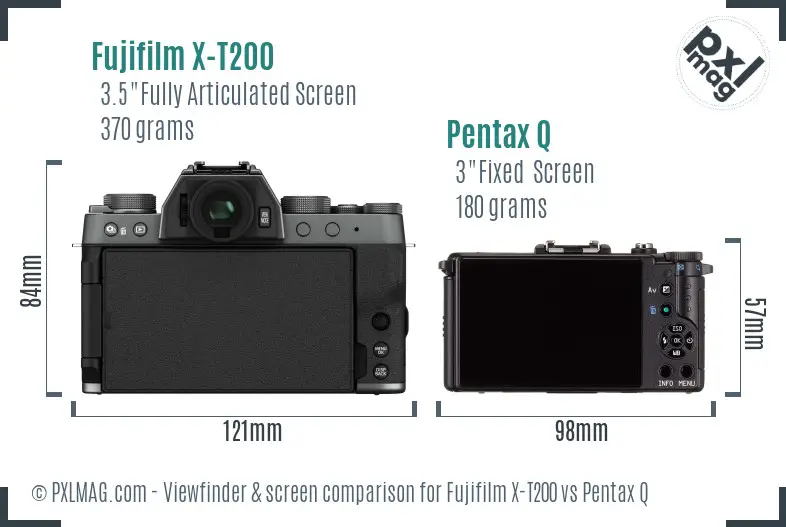 Fujifilm X-T200 vs Pentax Q Screen and Viewfinder comparison