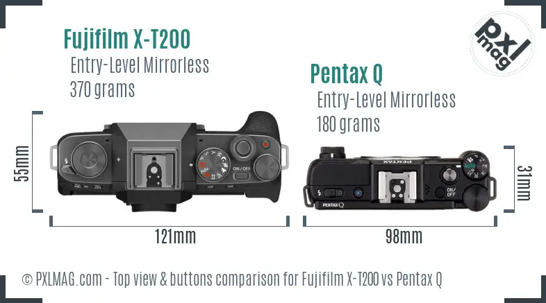 Fujifilm X-T200 vs Pentax Q top view buttons comparison
