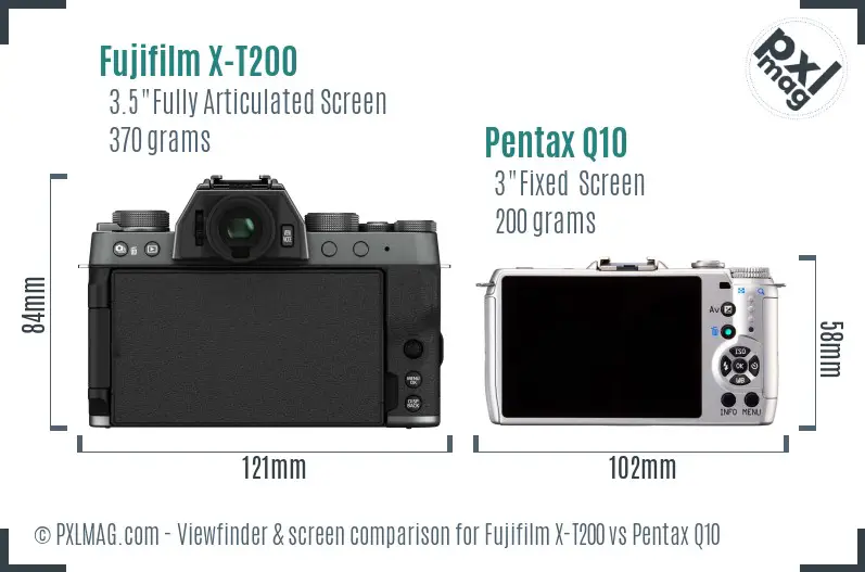 Fujifilm X-T200 vs Pentax Q10 Screen and Viewfinder comparison