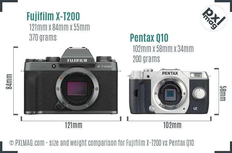 Fujifilm X-T200 vs Pentax Q10 size comparison